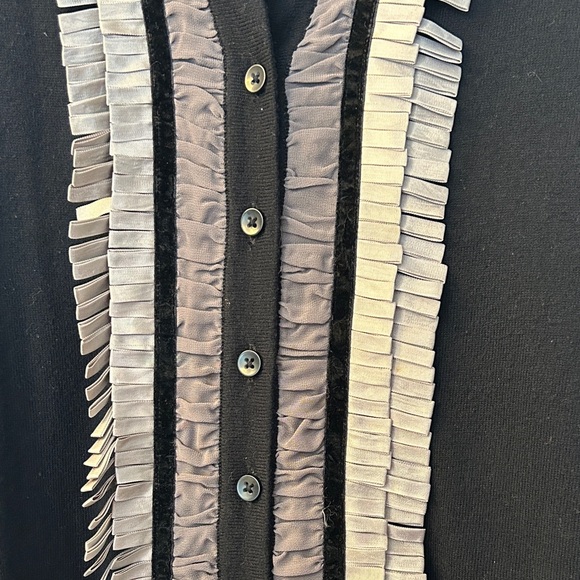 CAbi Black Cardigan with Gray Ruffle Panel - Picture 3 of 4